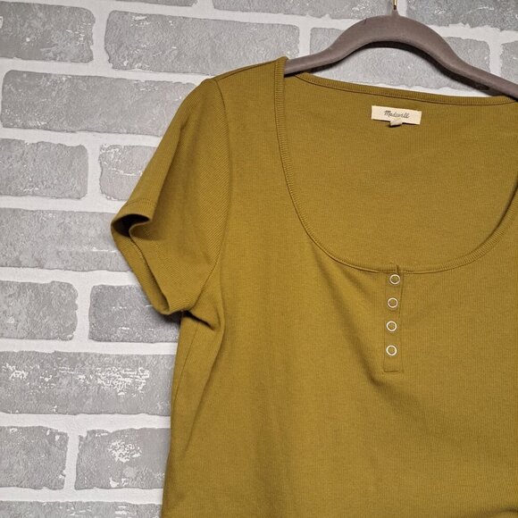 Madewell Womens Ribbed Henley High-Crop Tee Mustard‎ color Size Large - Picture 3 of 9